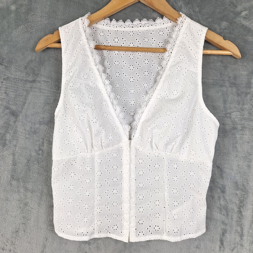 Womens Top Small Eyelet Babydoll Cottagecore Ren Fair Corset Coquette Crochet